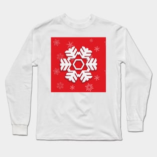 Snowflake Winter Holiday Christmas Decoration. White Snowflake on blue background. Long Sleeve T-Shirt